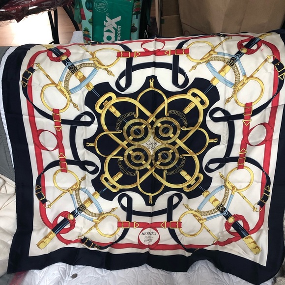 Authentic Hermes Blue Eperon D'or Tellier Scarf 90cm - Picture 2 of 5